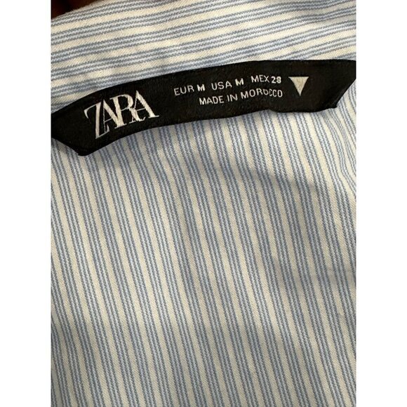 Zara Women's Light Blue & White Striped Button-Down Short Sleeve Shirt Tall M - Picture 9 of 9